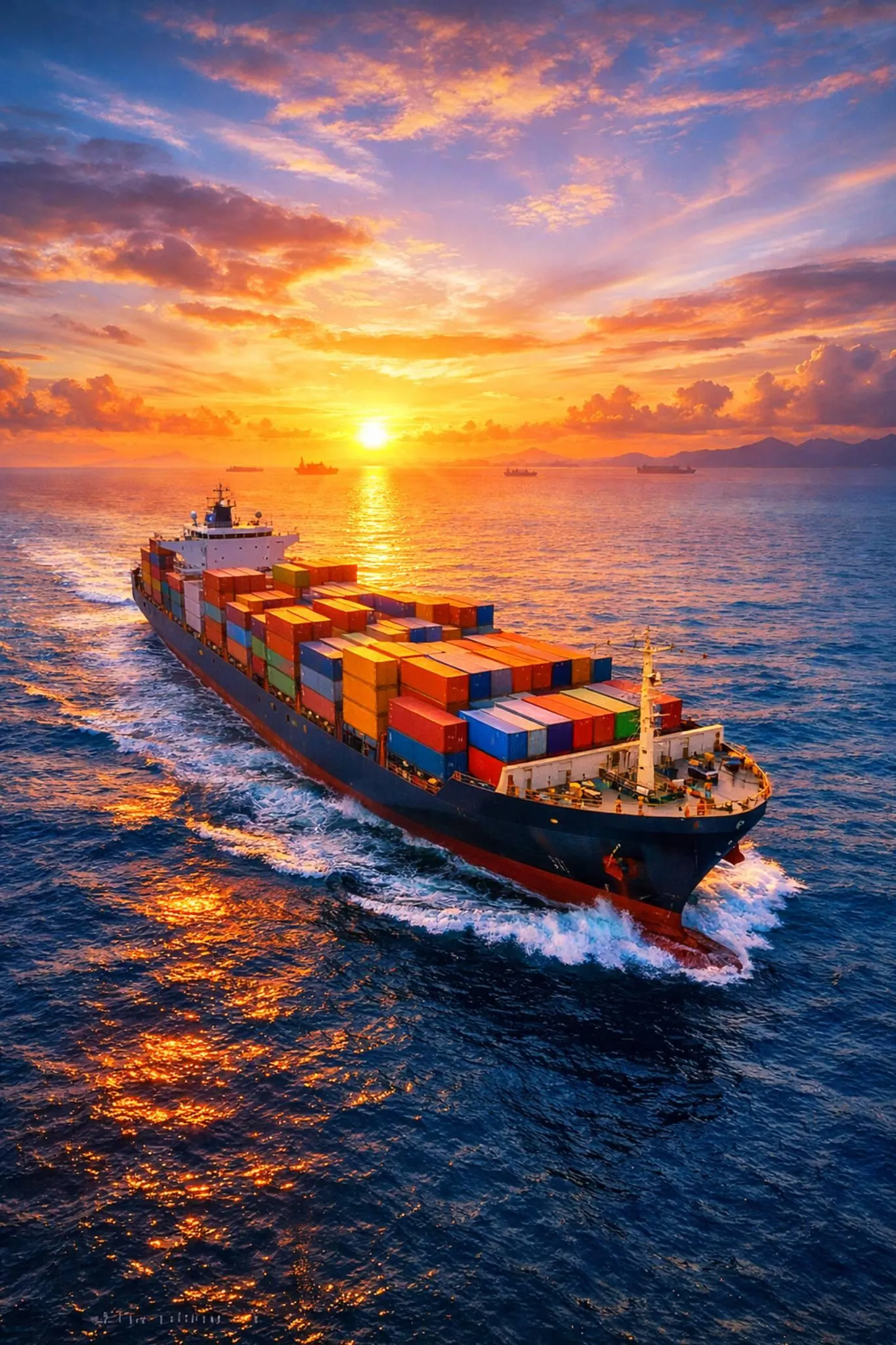 Cargo vessel at sunset
